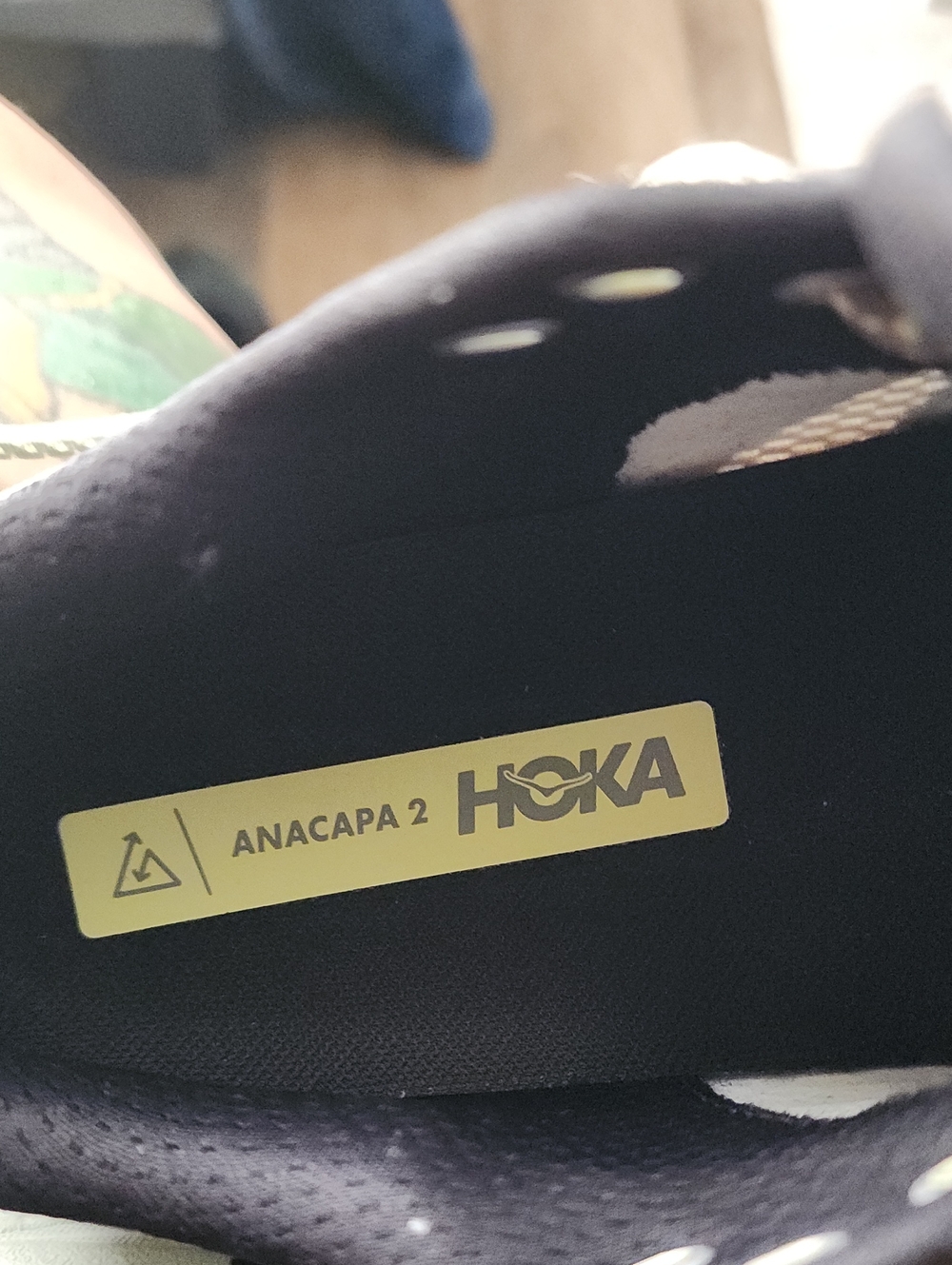 Men Hoka Anacapa 2 Black with Slate Green Yellow Insole Label